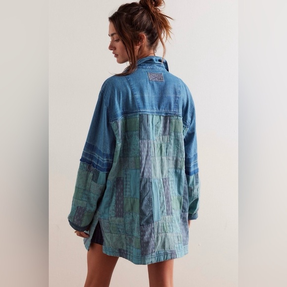 NWT We The Free Heritage Quilted Shirt Jacket S Hay Tint Wash Blue Light Shacket - Picture 2 of 9